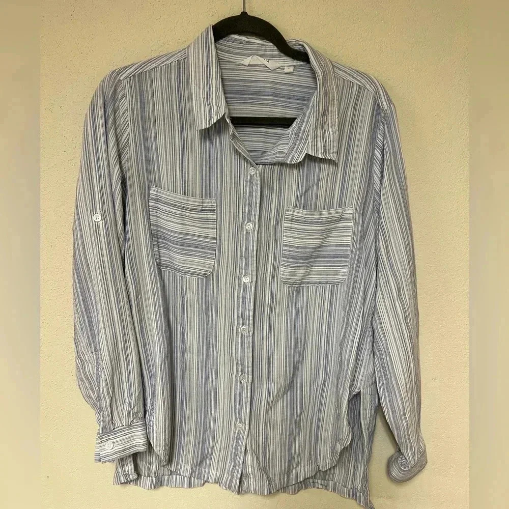 Athleta Button Down Top Lightweight Striped Butto… - image 2
